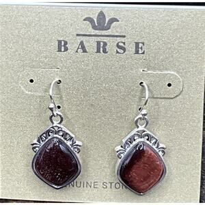 Barse Flourish Earrings- Red Tigers Eye- Silver- NWT
